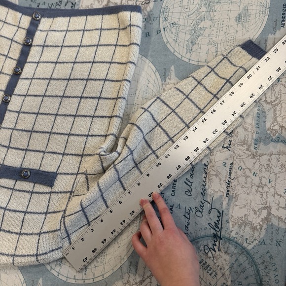 VTG! Alfred Dunner Blue White Plaid Preppy Button Up Knit Cardigan L USA 80s - Picture 13 of 15